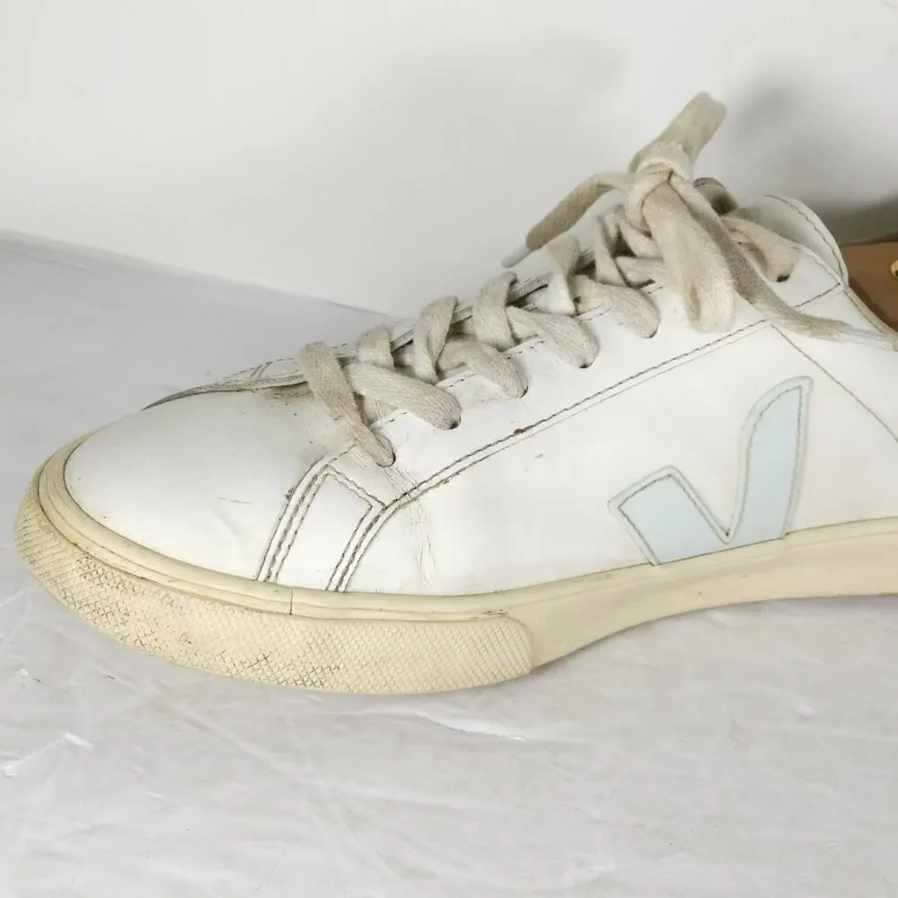 Veja Women's Esplar US 9 White Blue Smooth Leather Low Top Sneakers Shoes